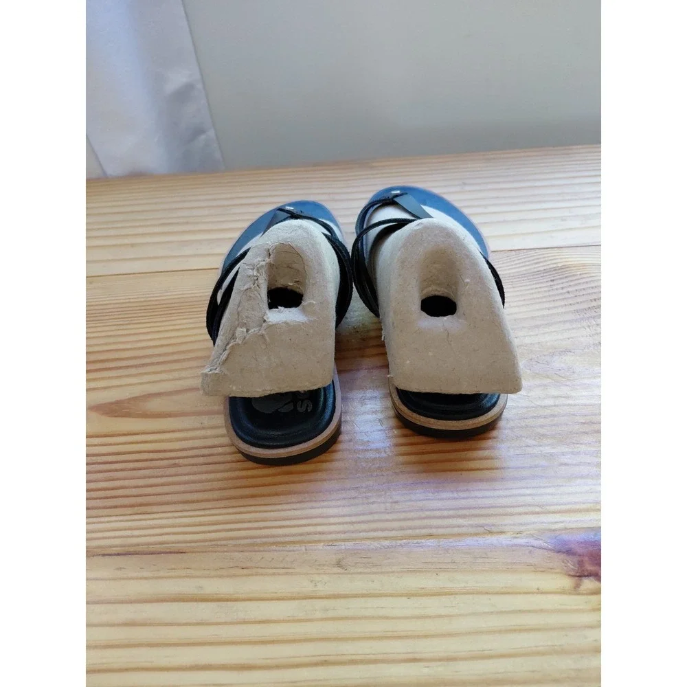 SOREL 'Ella II' Black Leather‎ Flip Flop Strappy Sandals 6 Excellent Condition